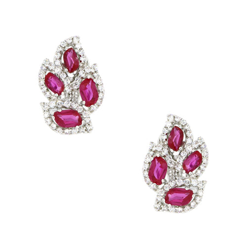 BME80660 - Simulated CZ Leaf Stud Earrings - Stud Earrings