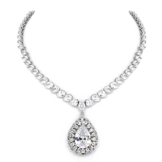 BMN60028 - 梨形切割淚滴狀聲明模擬寶石 - 聲明項鍊