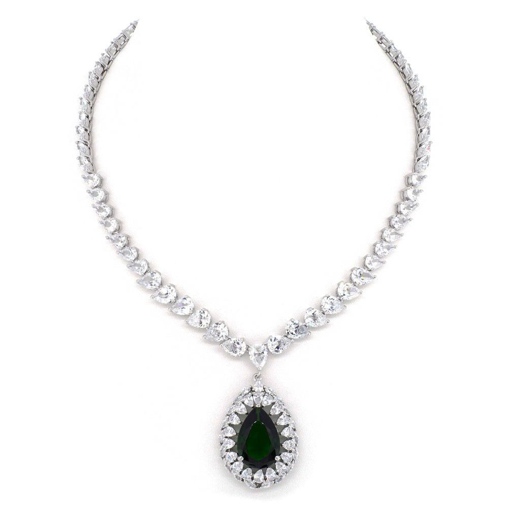 BMN60028 - Pear Cut Teardrop Statement Simulated Gemstones - Statement Necklace