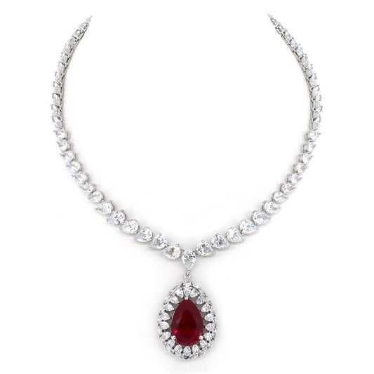 BMN60028 - 梨形切割淚滴狀聲明模擬寶石 - 聲明項鍊