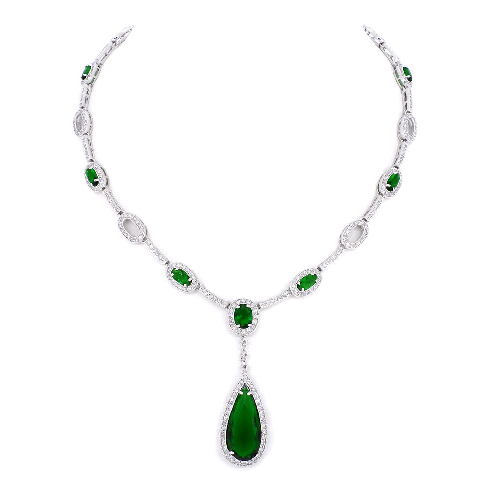 BMN80181 - Art Deco Simulated Pear Drop Fancy CZ - Statement Necklace