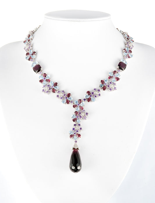 BMN90038 - Multi Colors Clusters Flower - Statement Necklace