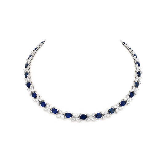 BMN95001 - Fancy Flower Simulated Emerald - Tennis Necklace