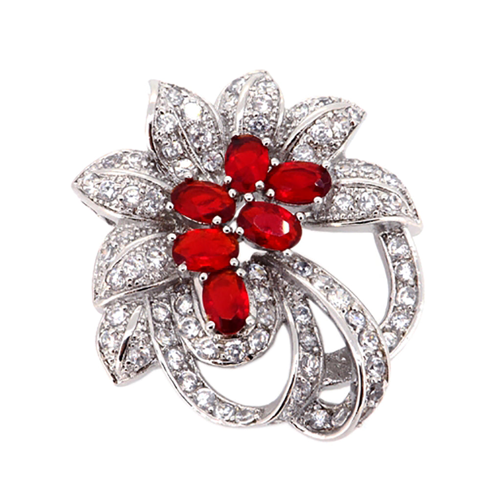 BMC60107 - 7 Leafs 6 Red Gems - Brooch