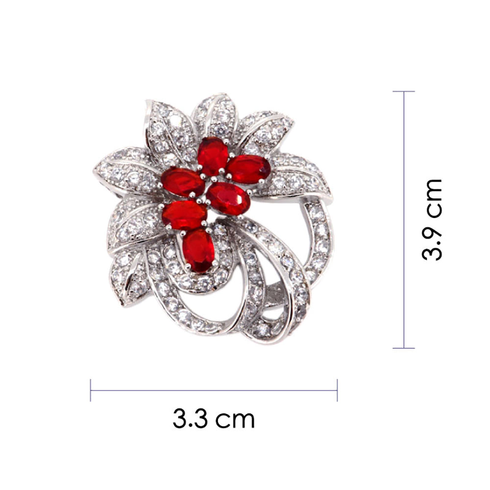 BMC60107 - 7 Leafs 6 Red Gems - Brooch