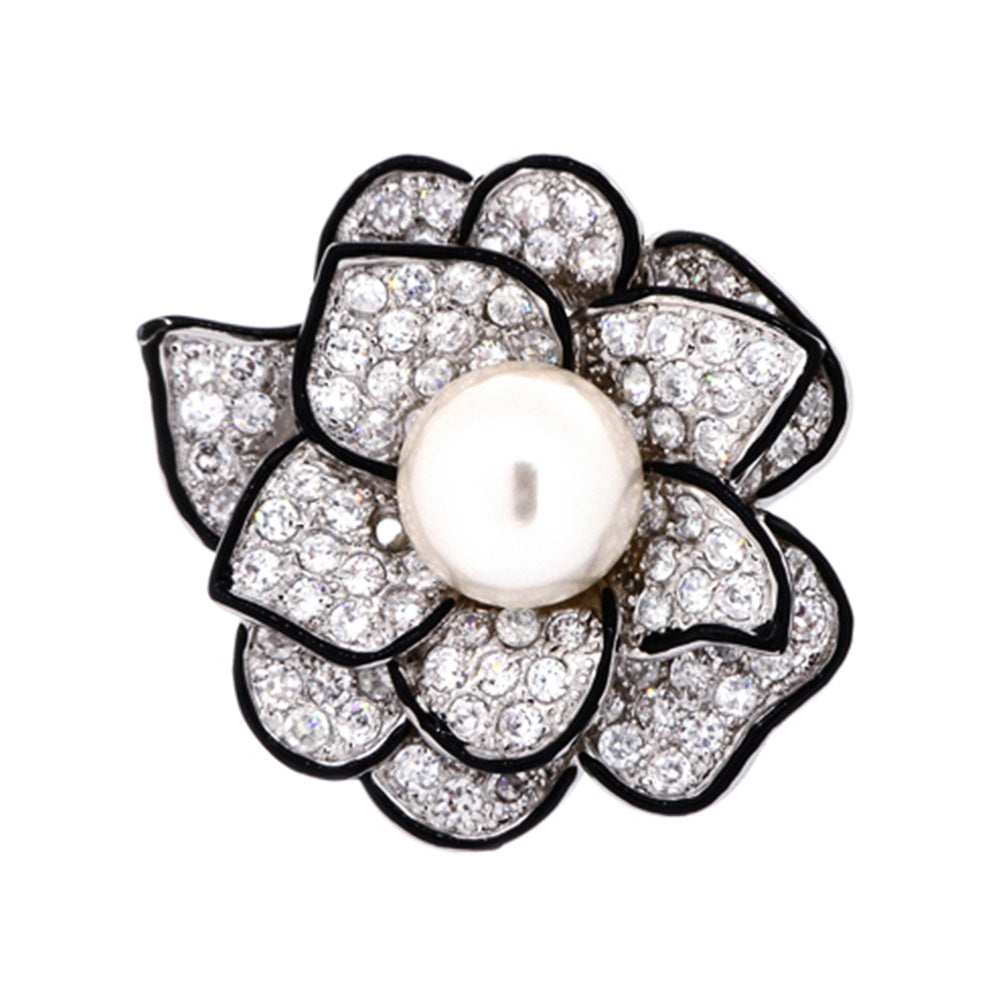 BMC82276 - Pearl Enamel Camellia Statement Brooch - Brooch
