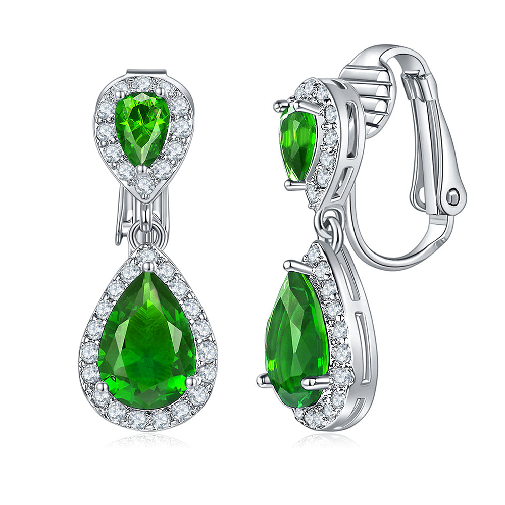 BME200904 - Fancy Teardrop CZ Dangle Earring - Clip On Earrings