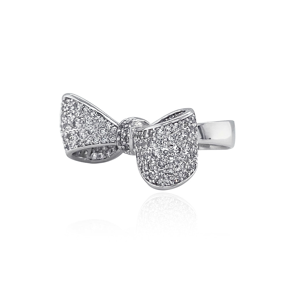 BMR225364 - Pave CZ Statement Ribbon Bow Ring - Cocktail Ring