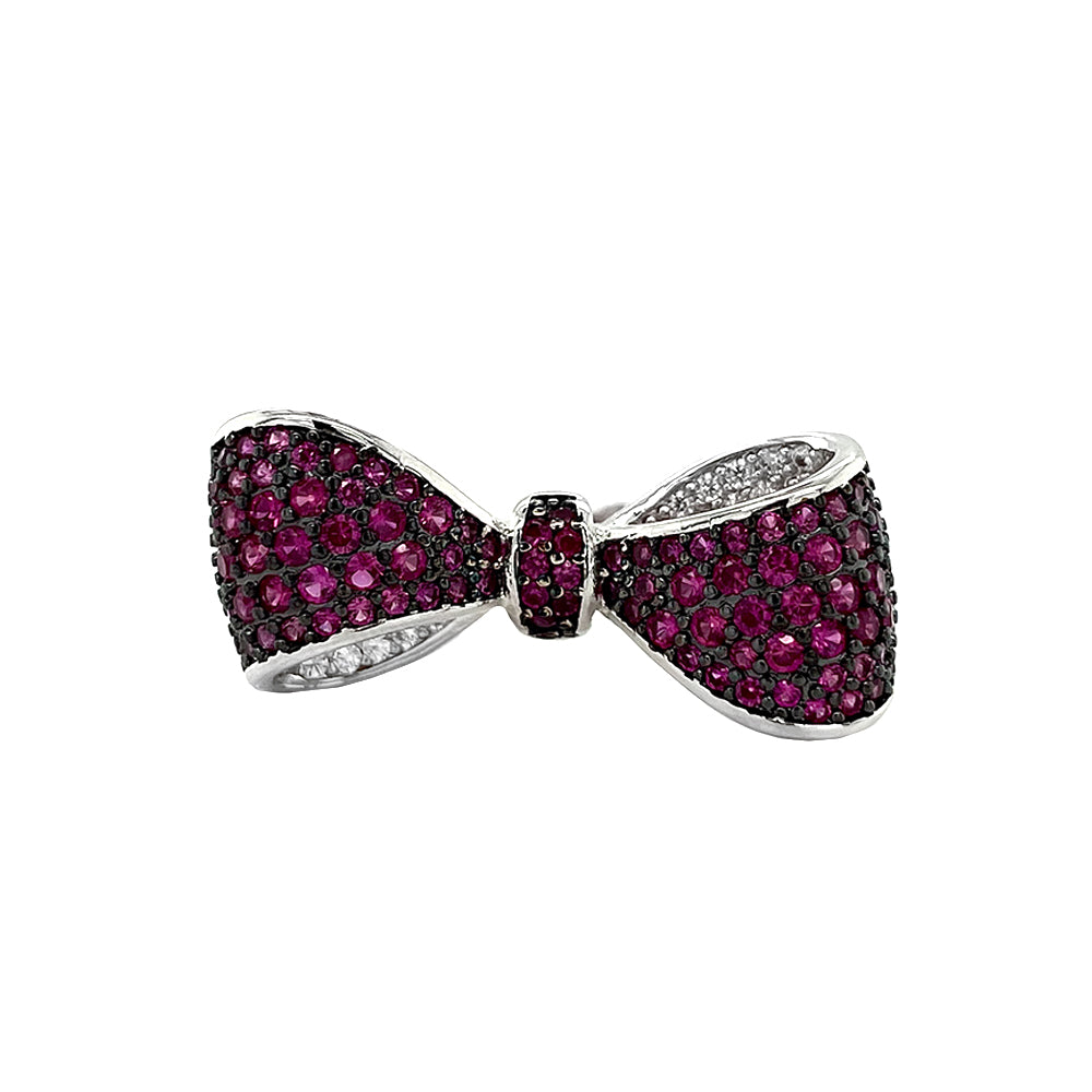 BMR225364 - Pave CZ Statement Ribbon Bow Ring - Cocktail Ring