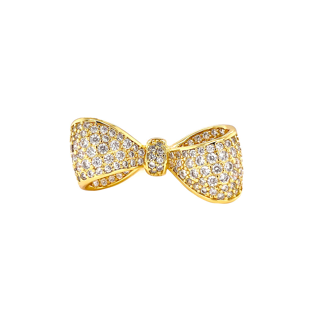 BMR225364 - Pave CZ Statement Ribbon Bow Ring - Cocktail Ring