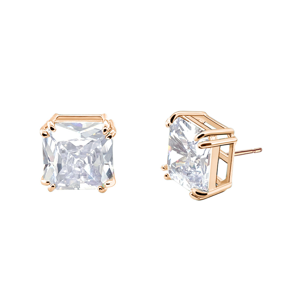 BME221935 -  Funky Cubic Zirconia Stud Solitaire Earrings (Square Fancy Cut) - Stud Earrings