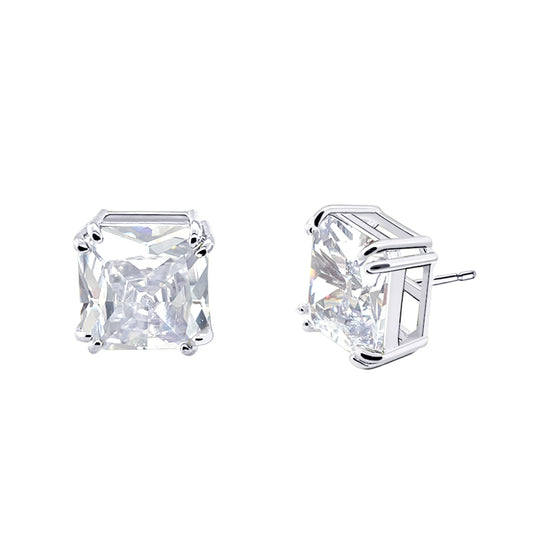 BME221935 - Funky Cubic Zirconia Stud Solitaire Earrings (Square Fancy Cut) - Stud Earrings