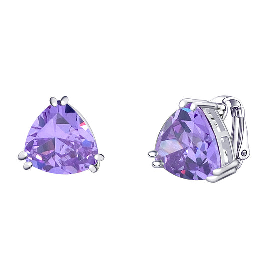 BME221936 -  Funky Cubic Zirconia Triangle Trillion Cut  Solitaire Earrings- Clip On Earrings