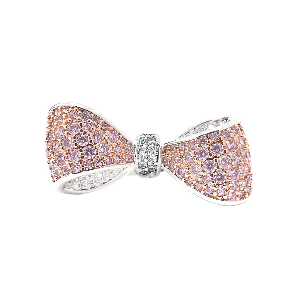 BMR225364 - Pave CZ Statement Ribbon Bow Ring - Cocktail Ring