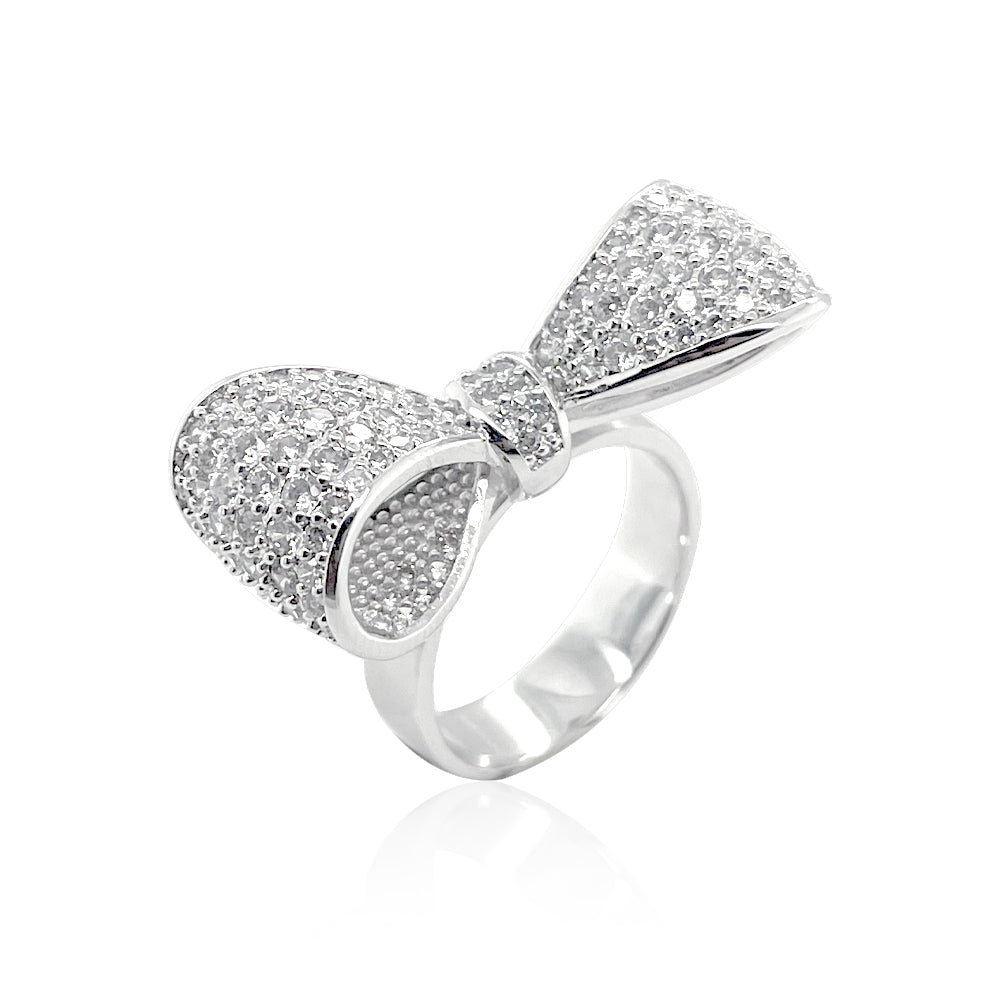 BMR225364 - Pave CZ Statement Ribbon Bow Ring - Cocktail Ring