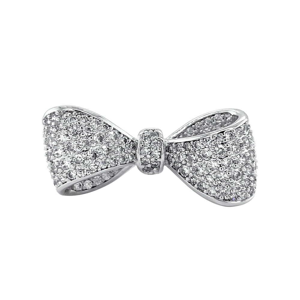 BMR225364 - Pave CZ Statement Ribbon Bow Ring - Cocktail Ring