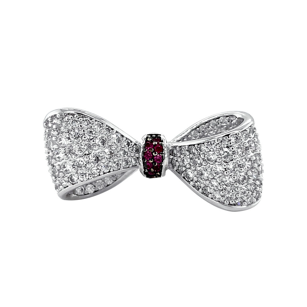 BMR225364 - Pave CZ Statement Ribbon Bow Ring - Cocktail Ring