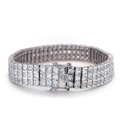 BMB60054 - Three Rows Of Clear Cz Bracelet - Bracelet