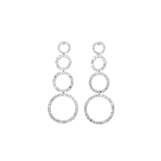 BME61099 - 新娘圓形密鑲方晶鋯石垂墜耳環 - 吊式耳環