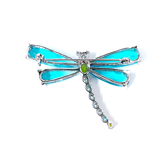 BMC65588 - Shine Aqua Dragonfly Insect - Brooch