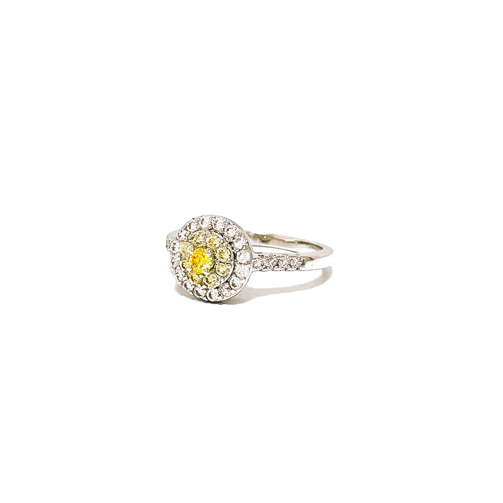 BMR75049YL - 圓形切割豪華雙光環 - 訂婚戒指