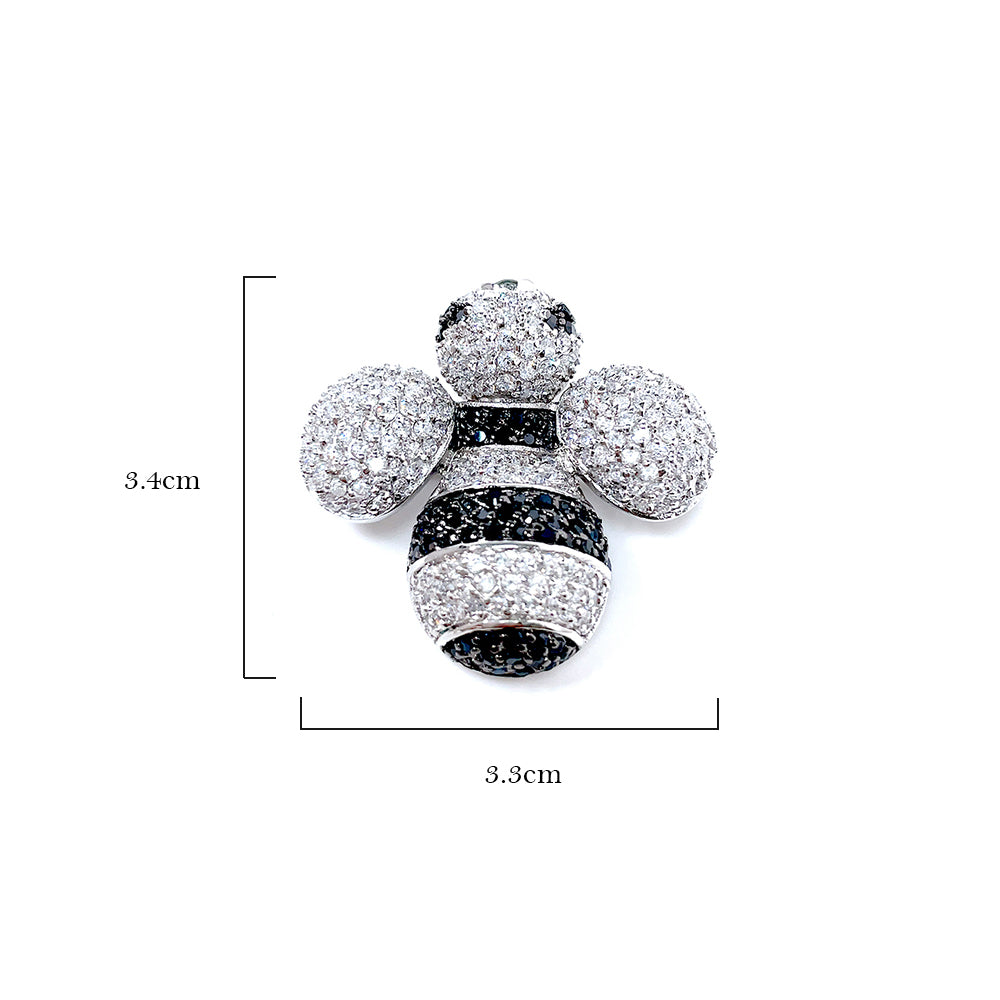 BMC80101 - Black And White Bumble Bee - 2-in-1 Pendant Necklace Brooch