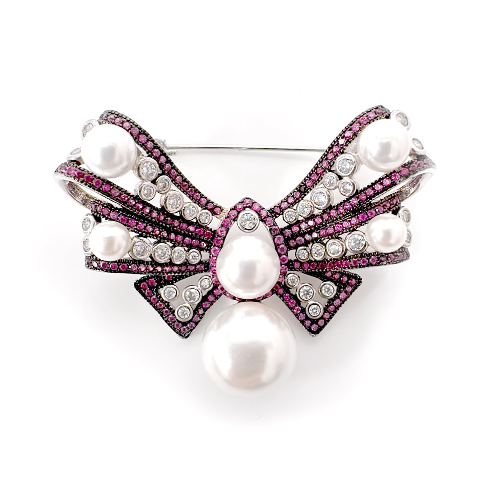 BMC88141 - Korean Version Of Pearl Bow - Brooch