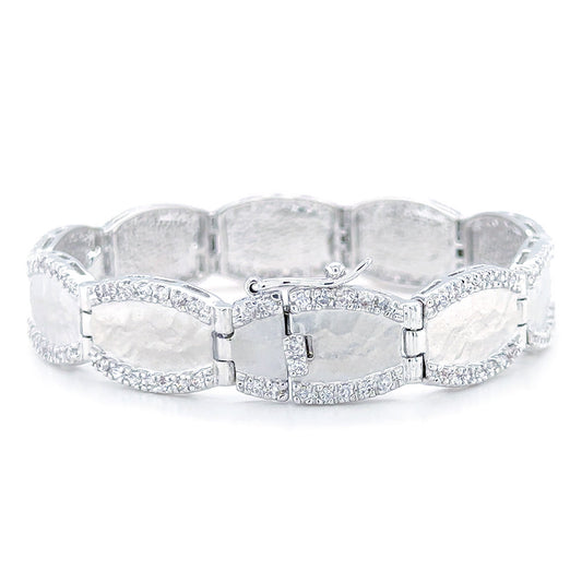 BMB10276 - Silver Slice With Paved Wh - Bracelet