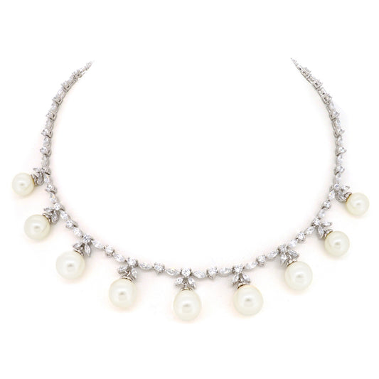 BMN80050 - 優雅的仿白色寶石貝殼珍珠方晶鋯石 - 個性項鍊