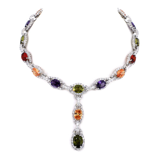 BMN98374 - Aglaia Multi-color CZ Fancy Drop - Statement Necklace