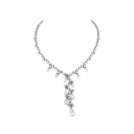 BMN98711 - Draping Cluster Dangle Cubic Zirconia Necklace - Statement Necklace