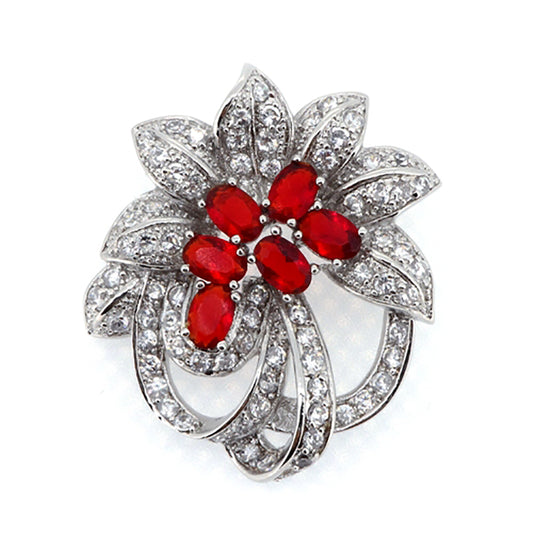 BMC60107 - 7 Leafs 6 Red Gems - Brooch